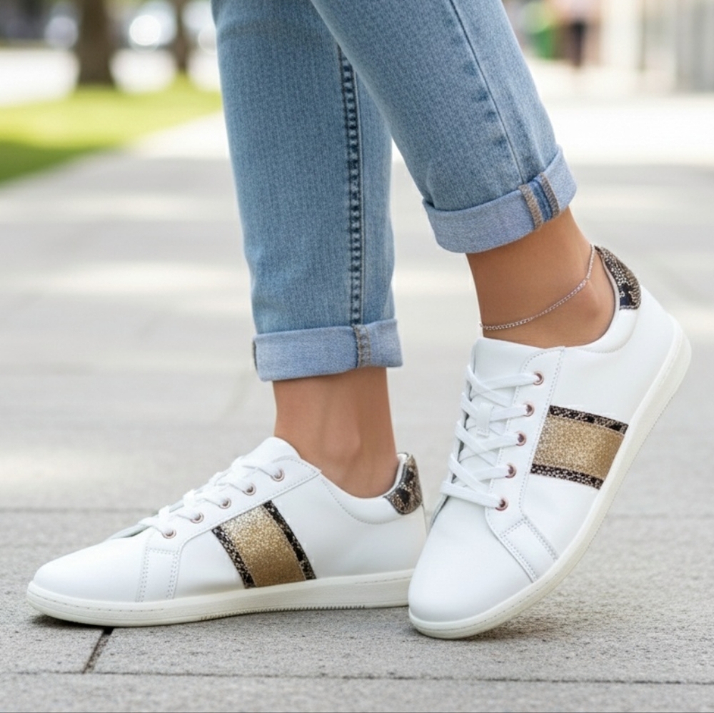 West Loop Whitr/Glittery Snakeskin Patterned Sneakers